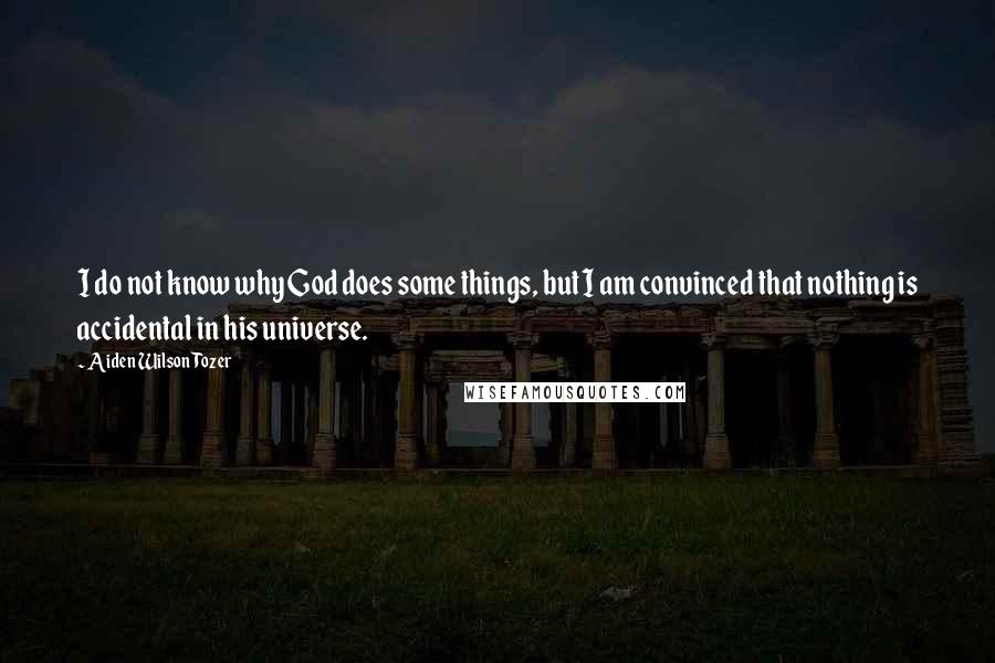 Aiden Wilson Tozer Quotes: I do not know why God does some things, but I am convinced that nothing is accidental in his universe.