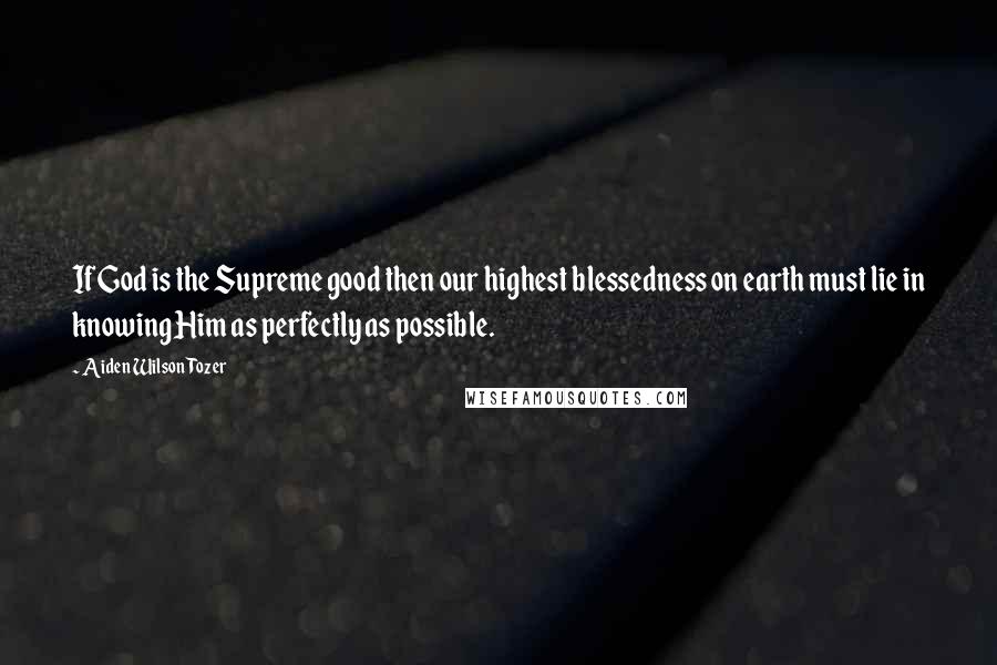 Aiden Wilson Tozer Quotes: If God is the Supreme good then our highest blessedness on earth must lie in knowing Him as perfectly as possible.