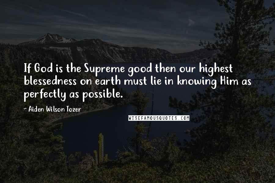 Aiden Wilson Tozer Quotes: If God is the Supreme good then our highest blessedness on earth must lie in knowing Him as perfectly as possible.