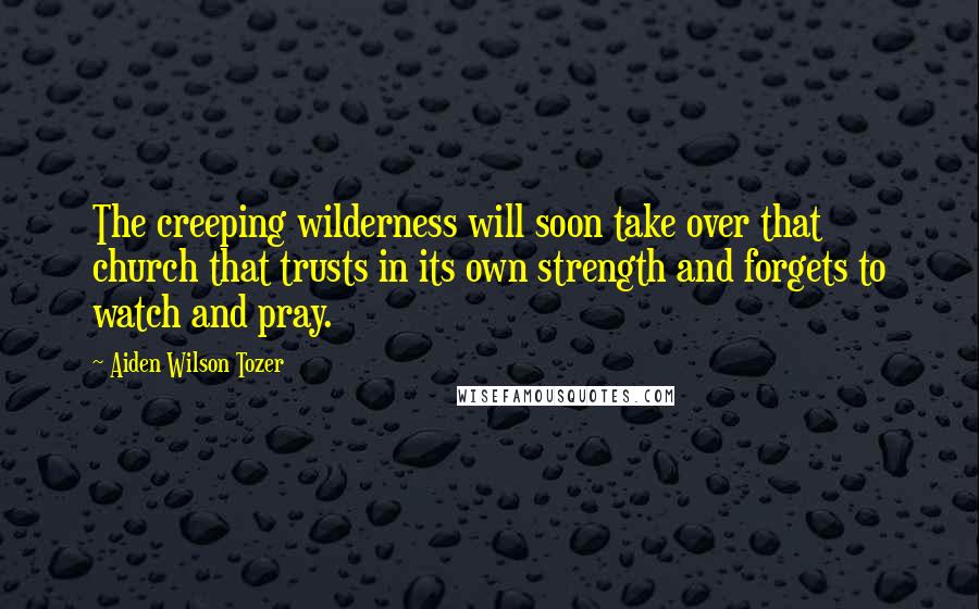 Aiden Wilson Tozer Quotes: The creeping wilderness will soon take over that church that trusts in its own strength and forgets to watch and pray.