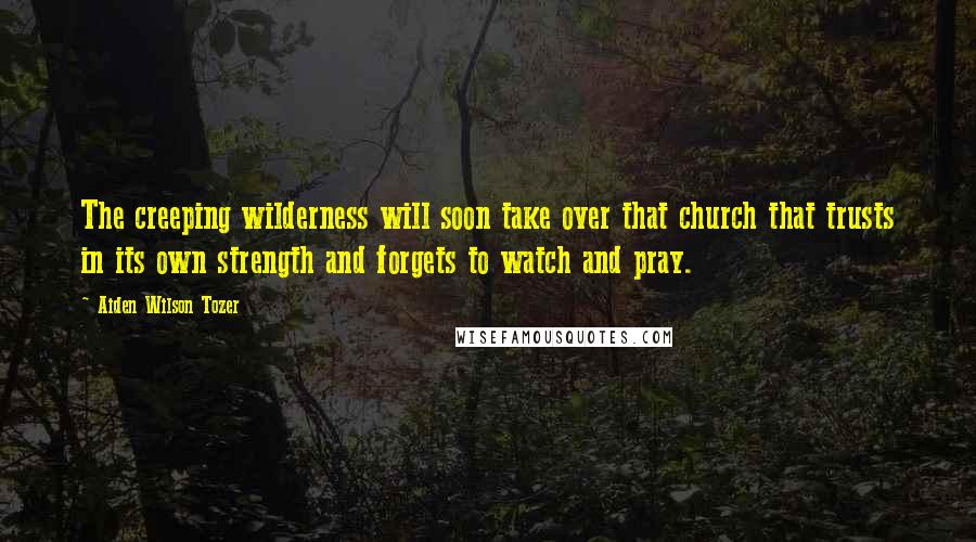 Aiden Wilson Tozer Quotes: The creeping wilderness will soon take over that church that trusts in its own strength and forgets to watch and pray.