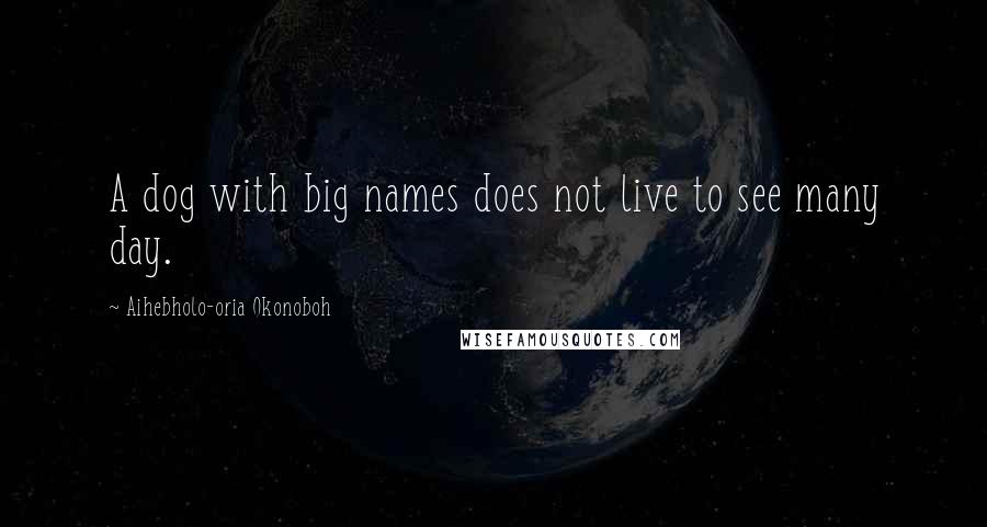 Aihebholo-oria Okonoboh Quotes: A dog with big names does not live to see many day.