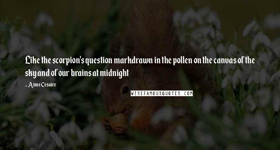 Aime Cesaire Quotes: Like the scorpion's question markdrawn in the pollen on the canvas of the sky and of our brains at midnight