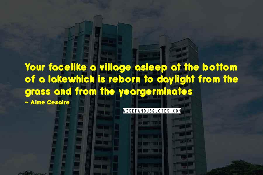 Aime Cesaire Quotes: Your facelike a village asleep at the bottom of a lakewhich is reborn to daylight from the grass and from the yeargerminates