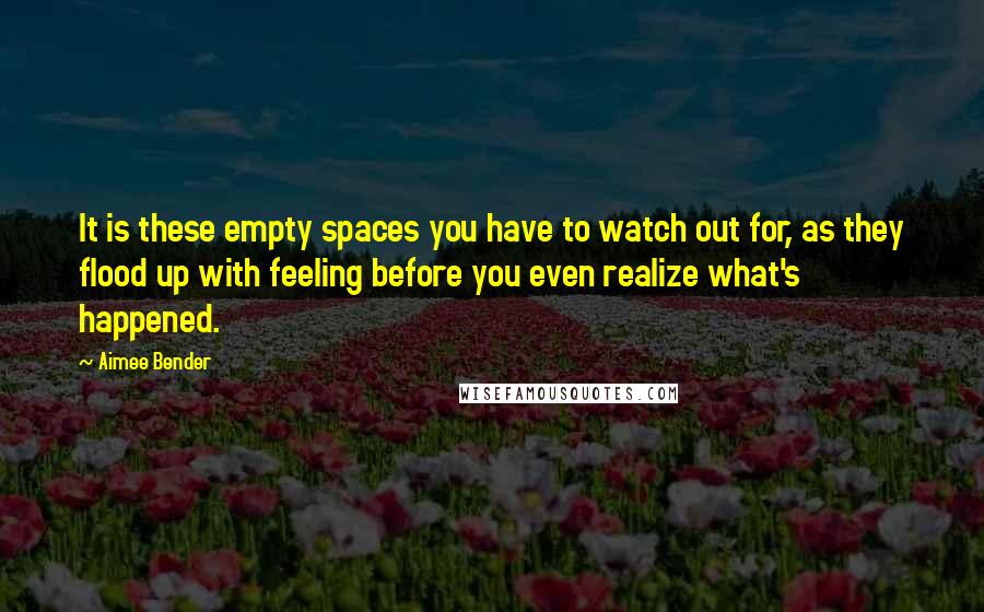 Aimee Bender Quotes: It is these empty spaces you have to watch out for, as they flood up with feeling before you even realize what's happened.