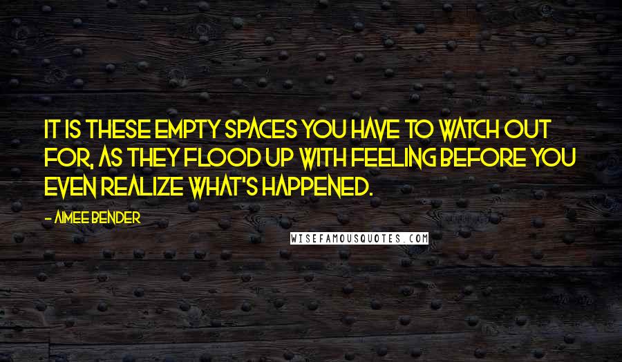 Aimee Bender Quotes: It is these empty spaces you have to watch out for, as they flood up with feeling before you even realize what's happened.