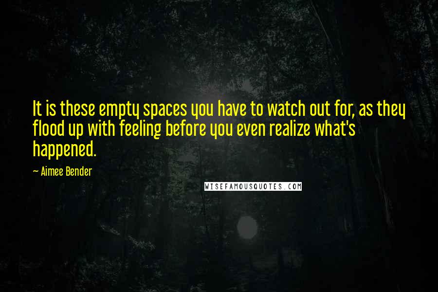 Aimee Bender Quotes: It is these empty spaces you have to watch out for, as they flood up with feeling before you even realize what's happened.