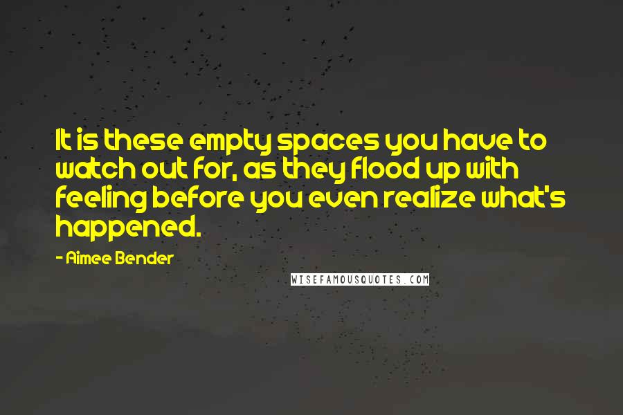 Aimee Bender Quotes: It is these empty spaces you have to watch out for, as they flood up with feeling before you even realize what's happened.