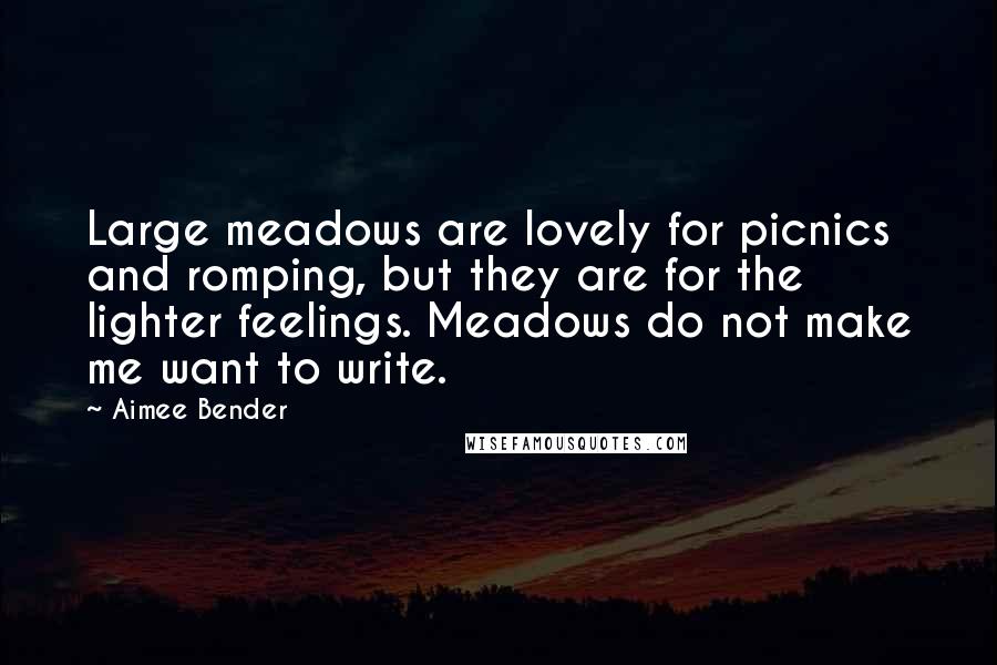 Aimee Bender Quotes: Large meadows are lovely for picnics and romping, but they are for the lighter feelings. Meadows do not make me want to write.