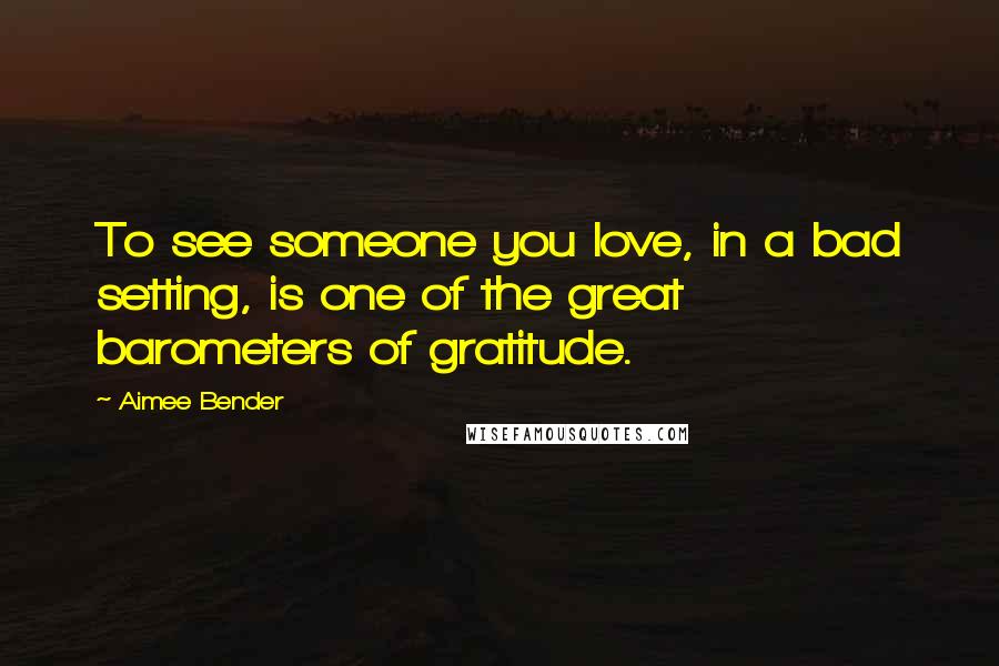 Aimee Bender Quotes: To see someone you love, in a bad setting, is one of the great barometers of gratitude.