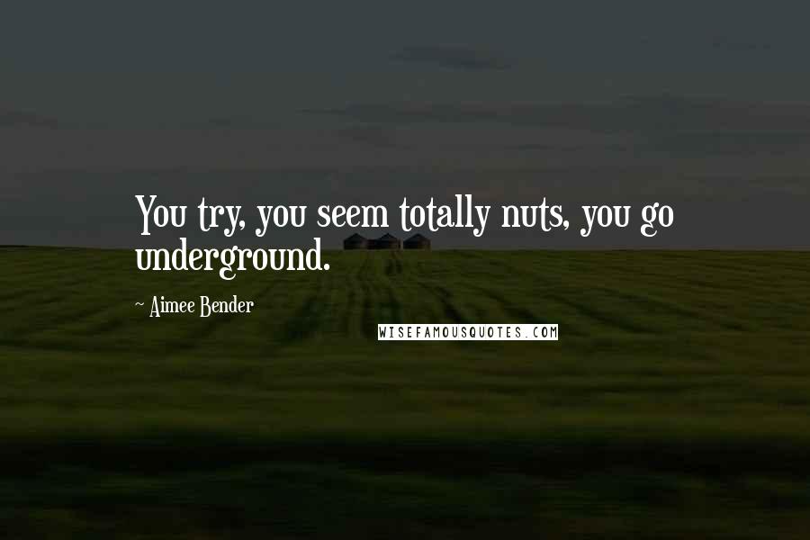 Aimee Bender Quotes: You try, you seem totally nuts, you go underground.