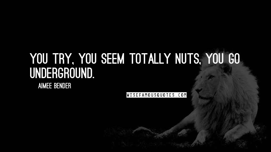 Aimee Bender Quotes: You try, you seem totally nuts, you go underground.