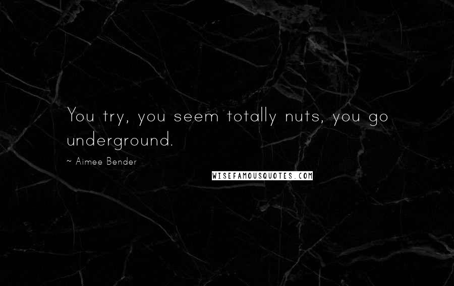 Aimee Bender Quotes: You try, you seem totally nuts, you go underground.