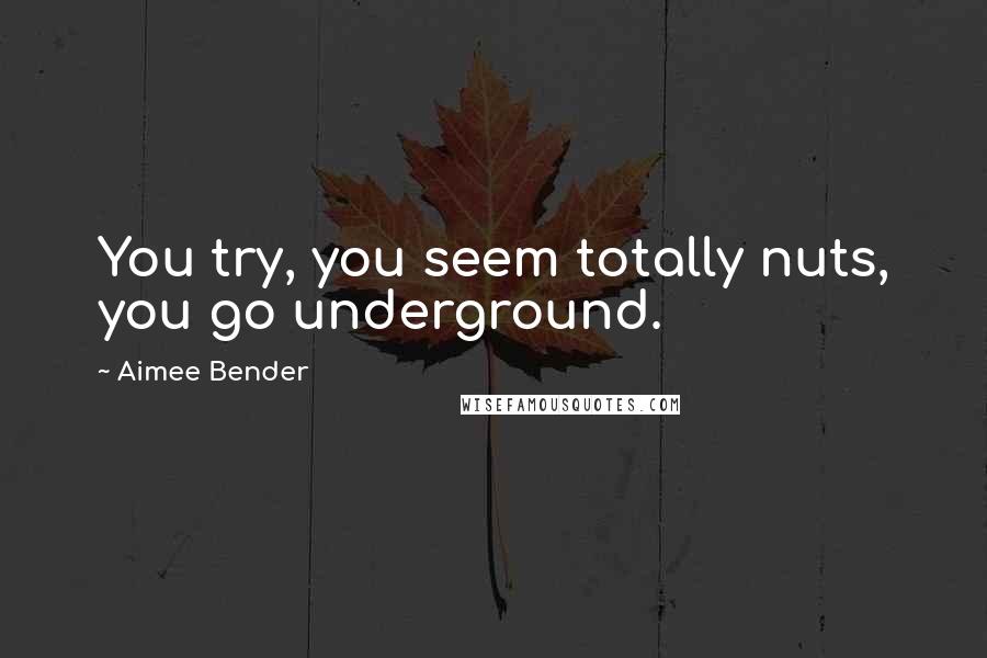 Aimee Bender Quotes: You try, you seem totally nuts, you go underground.