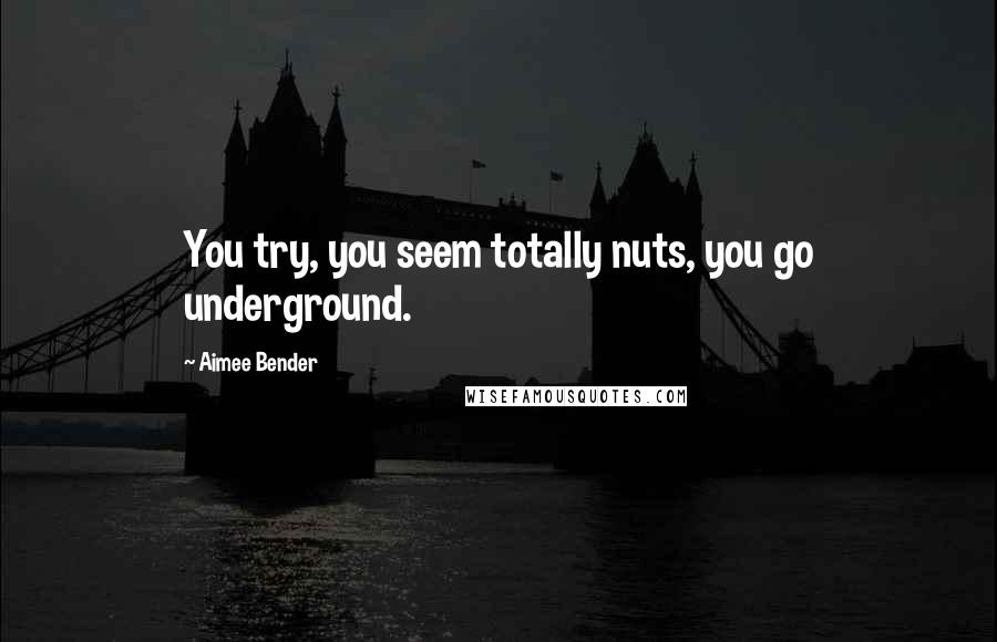 Aimee Bender Quotes: You try, you seem totally nuts, you go underground.