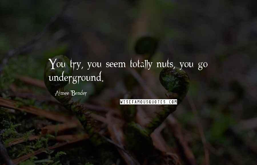 Aimee Bender Quotes: You try, you seem totally nuts, you go underground.