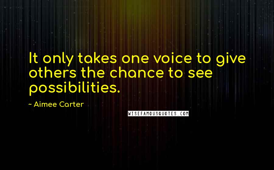 Aimee Carter Quotes: It only takes one voice to give others the chance to see possibilities.