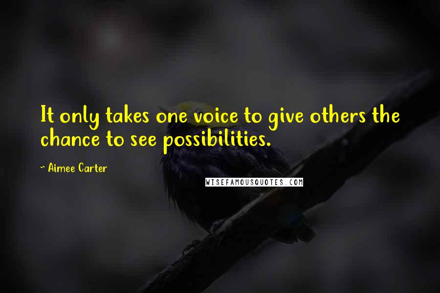 Aimee Carter Quotes: It only takes one voice to give others the chance to see possibilities.