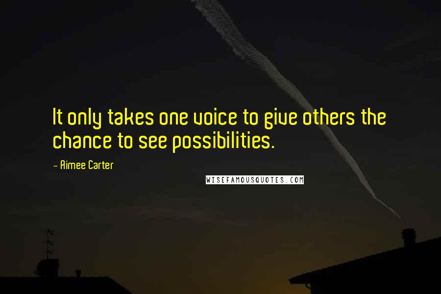 Aimee Carter Quotes: It only takes one voice to give others the chance to see possibilities.