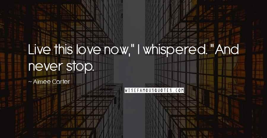 Aimee Carter Quotes: Live this love now," I whispered. "And never stop.