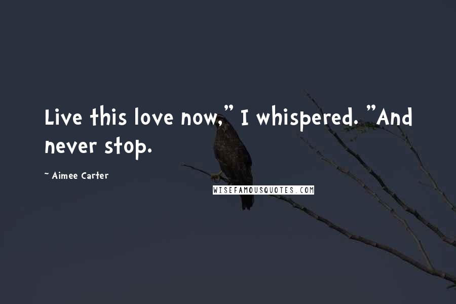 Aimee Carter Quotes: Live this love now," I whispered. "And never stop.