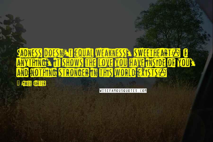 Aimee Carter Quotes: Sadness doesn't equal weakness, sweetheart. If anything, it shows the love you have inside of you, and nothing stronger in this world exists.