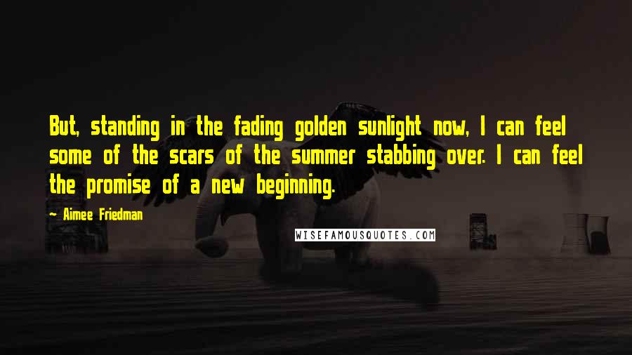 Aimee Friedman Quotes: But, standing in the fading golden sunlight now, I can feel some of the scars of the summer stabbing over. I can feel the promise of a new beginning.