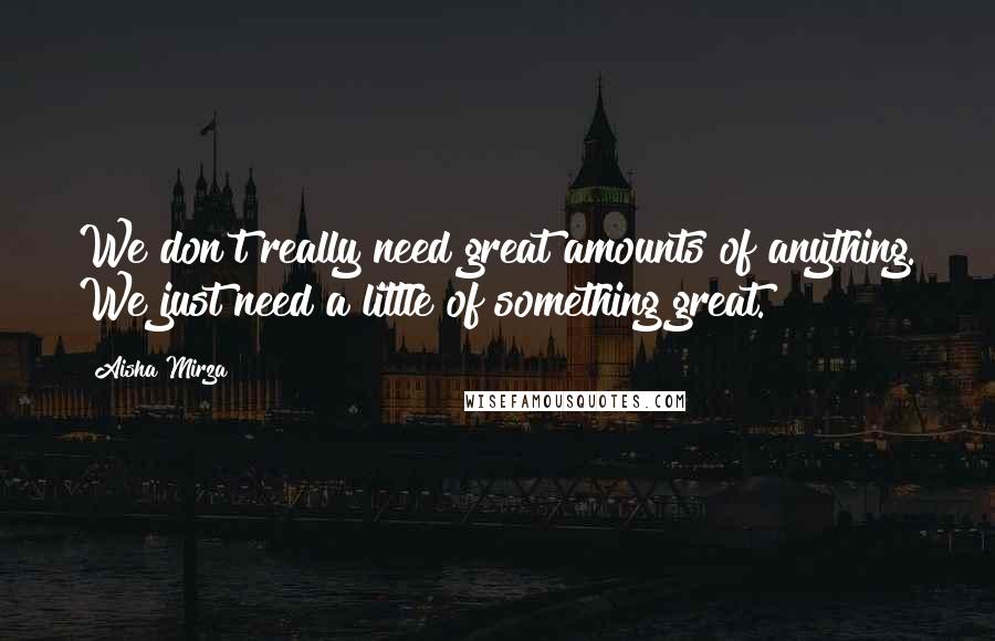 Aisha Mirza Quotes: We don't really need great amounts of anything. We just need a little of something great.