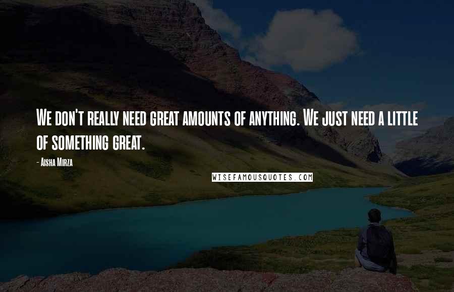 Aisha Mirza Quotes: We don't really need great amounts of anything. We just need a little of something great.