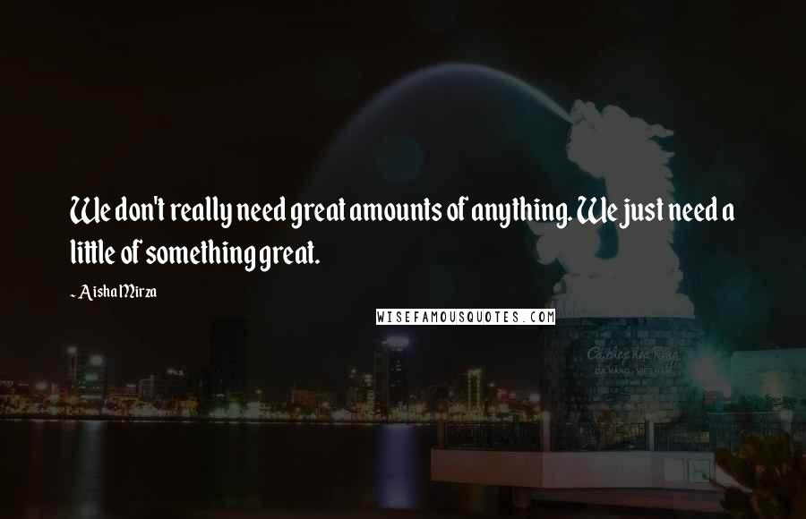 Aisha Mirza Quotes: We don't really need great amounts of anything. We just need a little of something great.