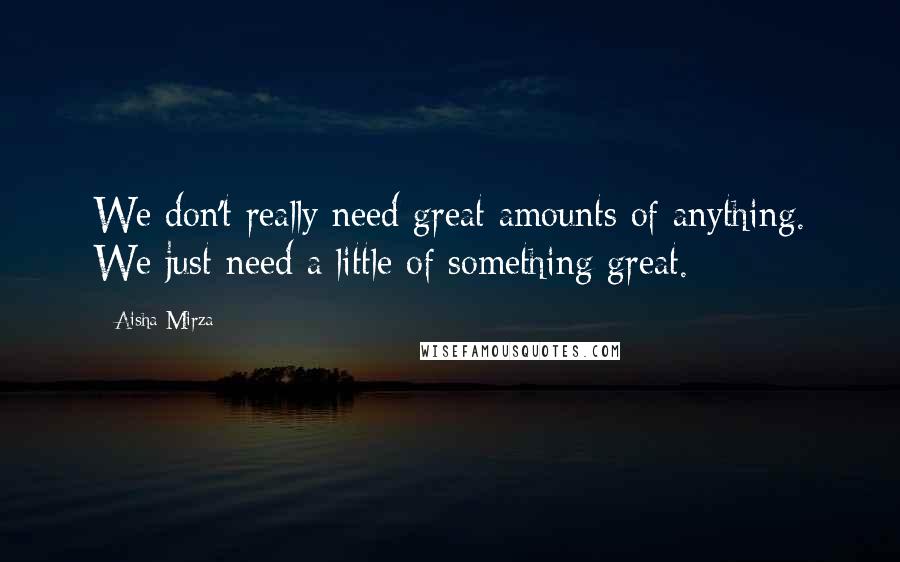 Aisha Mirza Quotes: We don't really need great amounts of anything. We just need a little of something great.