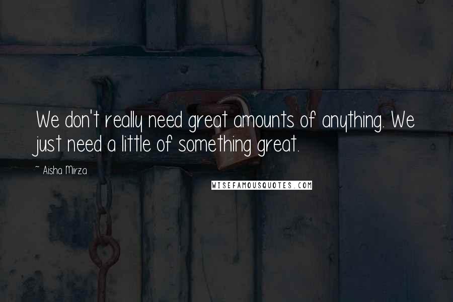 Aisha Mirza Quotes: We don't really need great amounts of anything. We just need a little of something great.