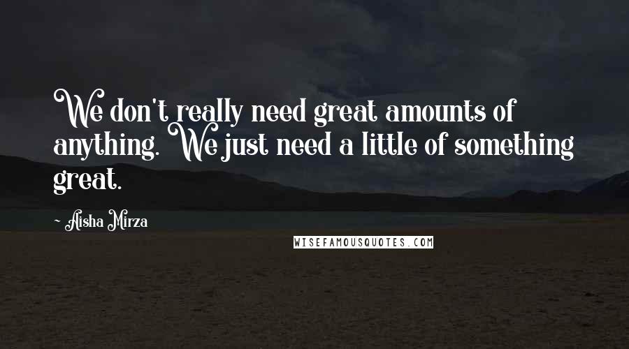 Aisha Mirza Quotes: We don't really need great amounts of anything. We just need a little of something great.