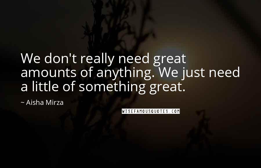 Aisha Mirza Quotes: We don't really need great amounts of anything. We just need a little of something great.