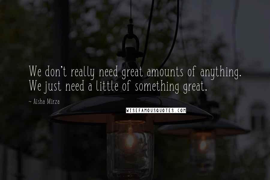 Aisha Mirza Quotes: We don't really need great amounts of anything. We just need a little of something great.