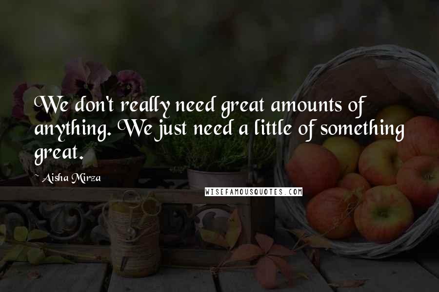 Aisha Mirza Quotes: We don't really need great amounts of anything. We just need a little of something great.