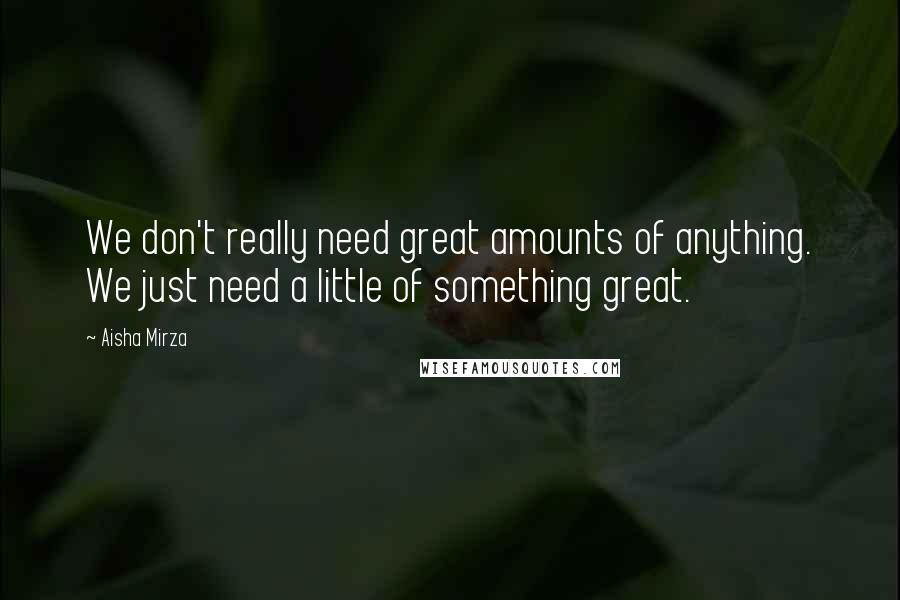 Aisha Mirza Quotes: We don't really need great amounts of anything. We just need a little of something great.