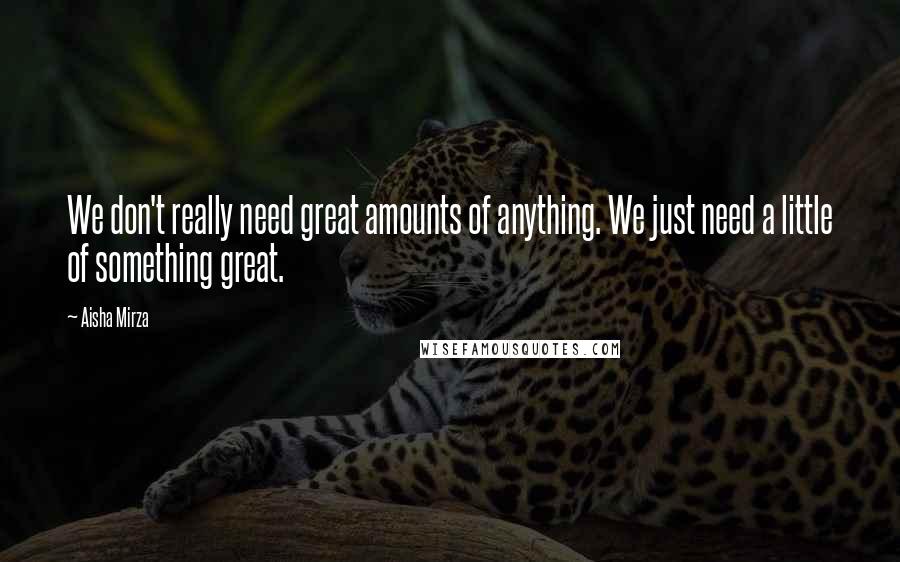 Aisha Mirza Quotes: We don't really need great amounts of anything. We just need a little of something great.