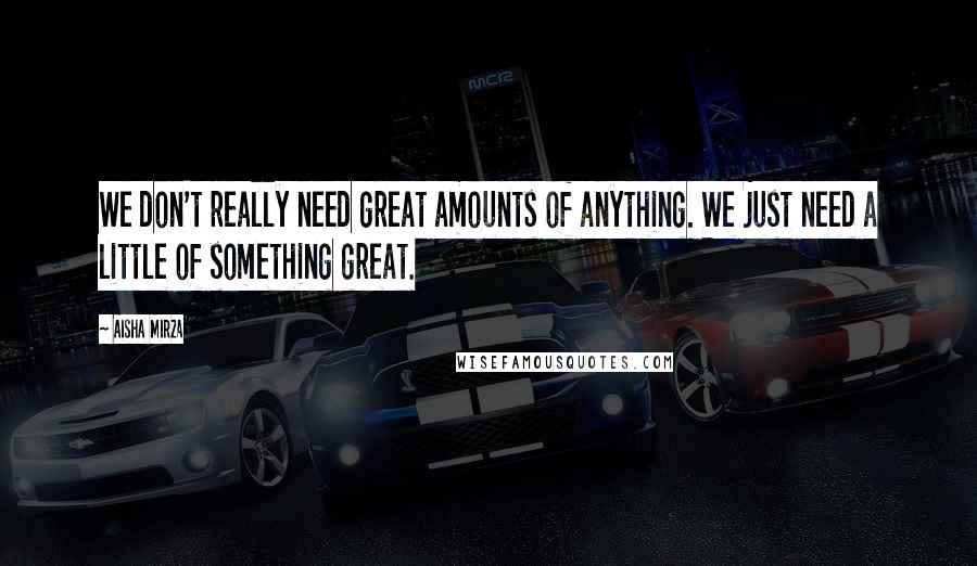 Aisha Mirza Quotes: We don't really need great amounts of anything. We just need a little of something great.