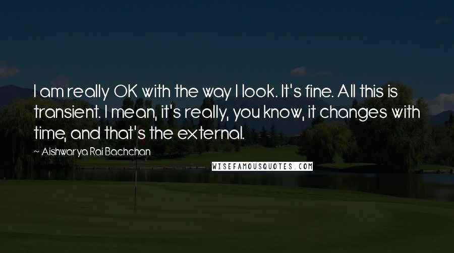 Aishwarya Rai Bachchan Quotes: I am really OK with the way I look. It's fine. All this is transient. I mean, it's really, you know, it changes with time, and that's the external.