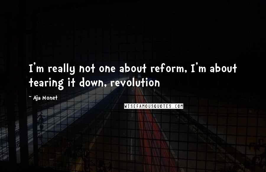 Aja Monet Quotes: I'm really not one about reform, I'm about tearing it down, revolution