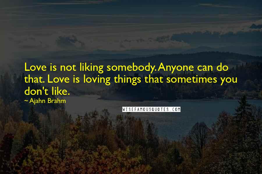 Ajahn Brahm Quotes: Love is not liking somebody. Anyone can do that. Love is loving things that sometimes you don't like.