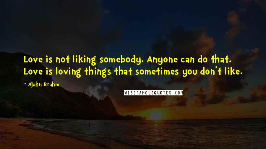 Ajahn Brahm Quotes: Love is not liking somebody. Anyone can do that. Love is loving things that sometimes you don't like.