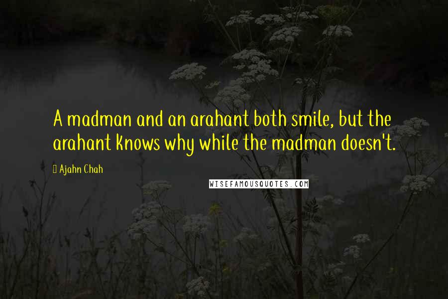 Ajahn Chah Quotes: A madman and an arahant both smile, but the arahant knows why while the madman doesn't.