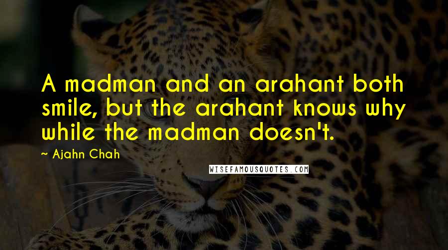 Ajahn Chah Quotes: A madman and an arahant both smile, but the arahant knows why while the madman doesn't.