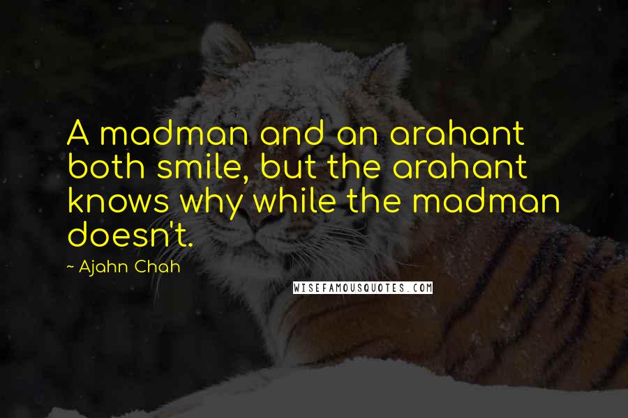 Ajahn Chah Quotes: A madman and an arahant both smile, but the arahant knows why while the madman doesn't.