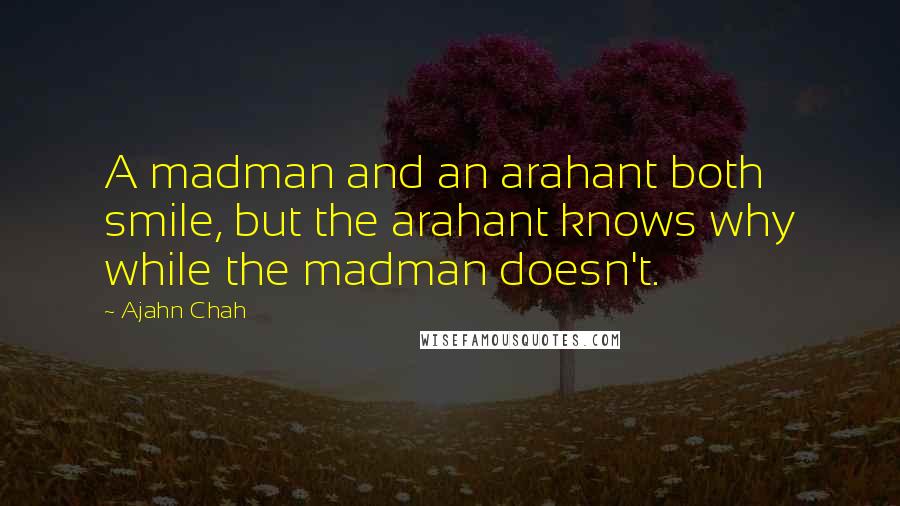 Ajahn Chah Quotes: A madman and an arahant both smile, but the arahant knows why while the madman doesn't.