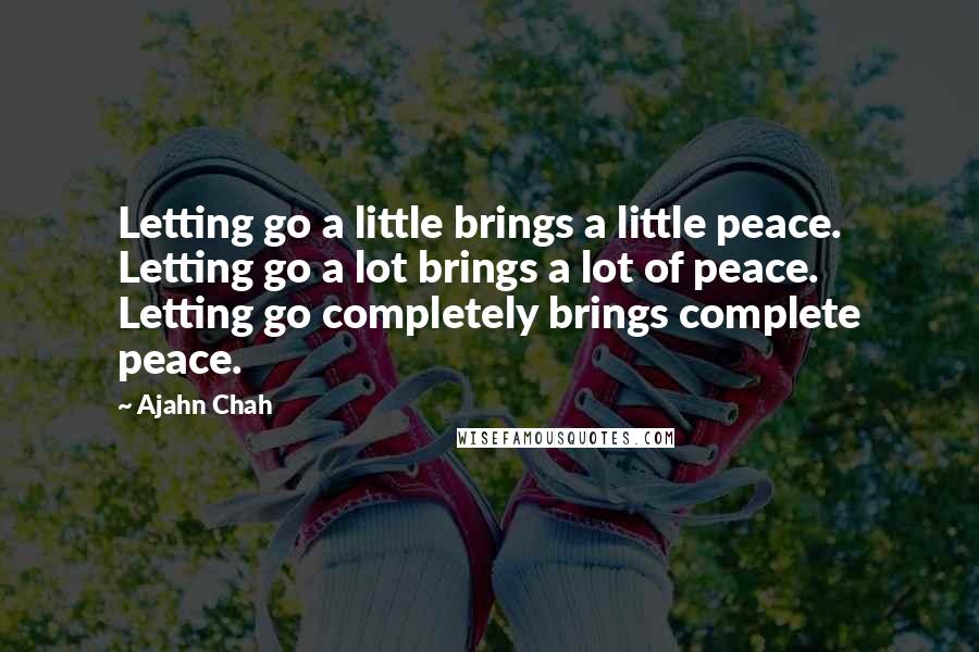 Ajahn Chah Quotes: Letting go a little brings a little peace. Letting go a lot brings a lot of peace. Letting go completely brings complete peace.