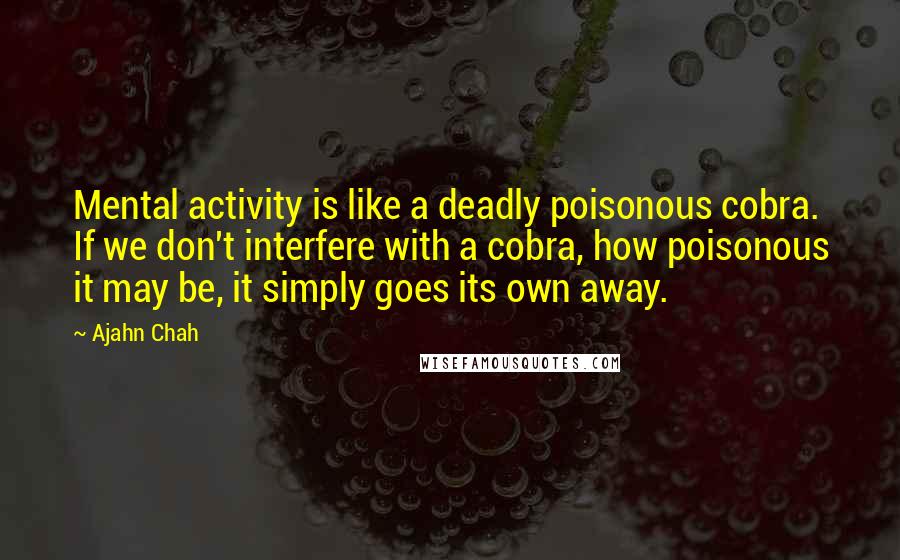 Ajahn Chah Quotes: Mental activity is like a deadly poisonous cobra. If we don't interfere with a cobra, how poisonous it may be, it simply goes its own away.