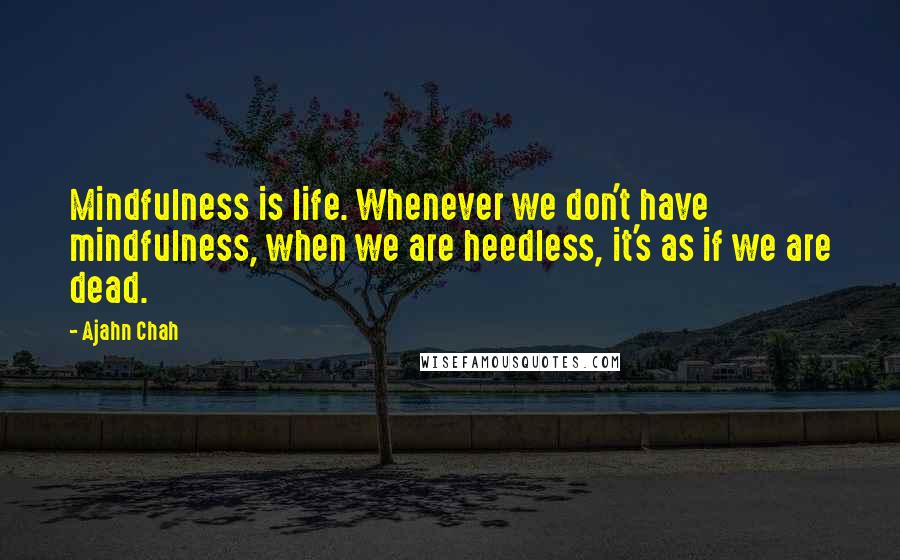 Ajahn Chah Quotes: Mindfulness is life. Whenever we don't have mindfulness, when we are heedless, it's as if we are dead.